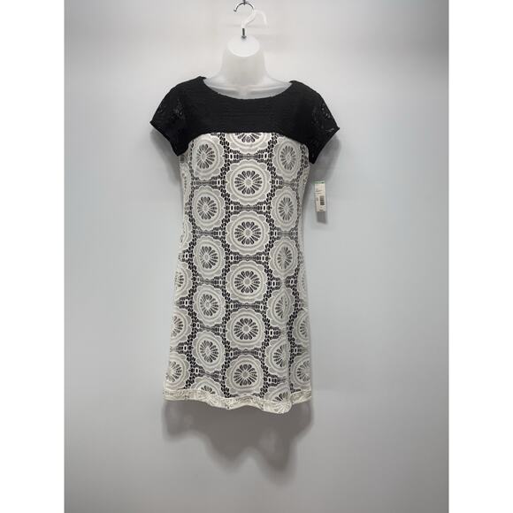 NWT Metaphor Black & White Lace Panel Lined Sheath Dress Women’s Size 8 - Picture 1 of 6